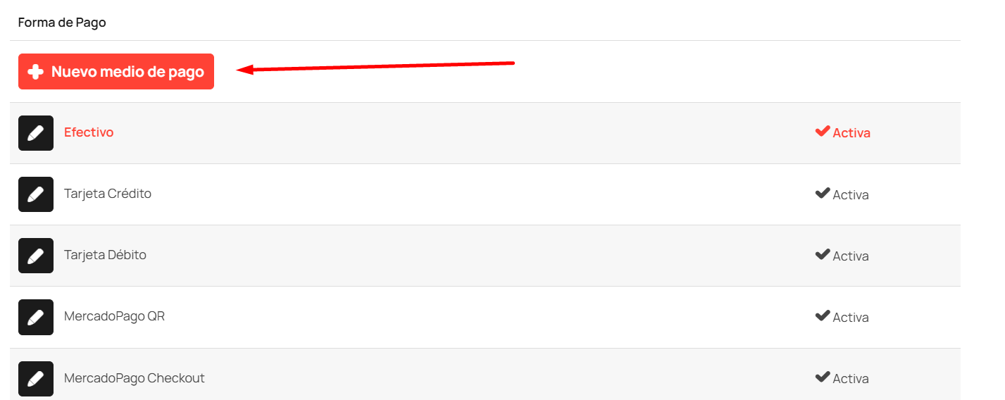 crear nuevo medio de pago en toteat