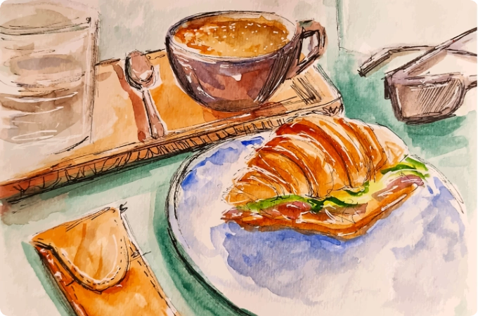pintura de desayuno con cafe