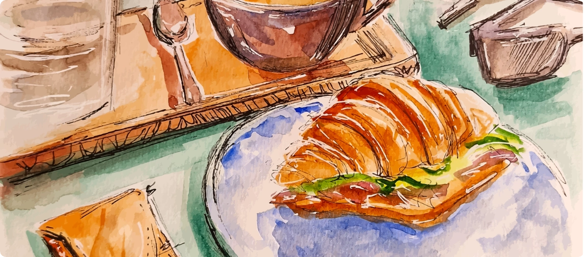 pintura de desayuno con cafe