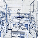 Boceto lineal de cocina de restaurante