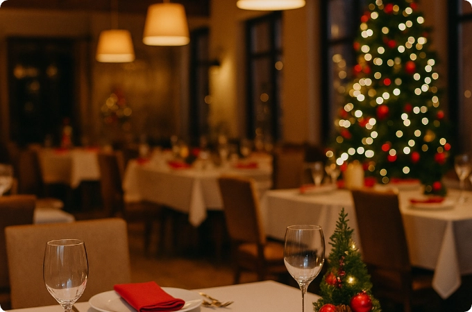 restaurante con ambiente de navidad