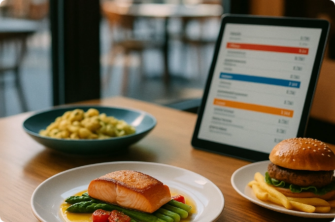 platos de menú de un restaurante
