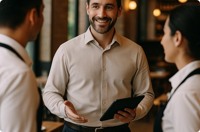 persona liderando la operación de un restaurante