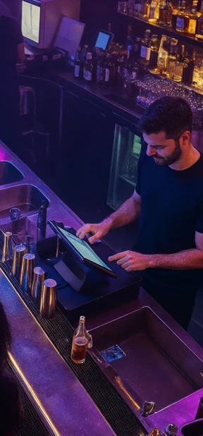 persona usando sistema pos en bares